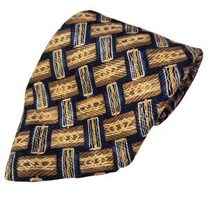Robert Talbott Studio Tie Mens Gold Blue Geometric Silk Necktie Executive Classy